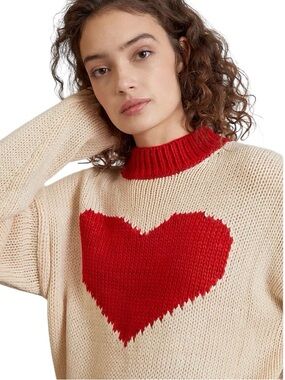 ANTHROPOLOGIE Red Heart Cream Pullover Sweater